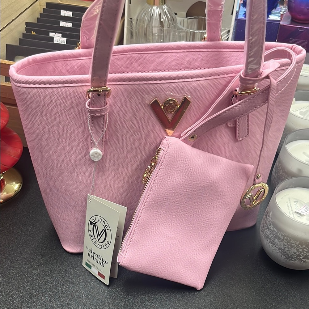 Valentino Pink Structured Tote Bag with Silver Hardware